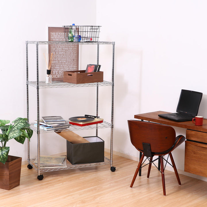 スチールラック幅90cm4段キャスター付メタルマルチシェルフ