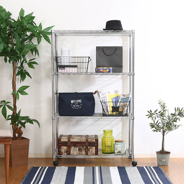 スチールラック幅90cm4段キャスター付メタルマルチシェルフ