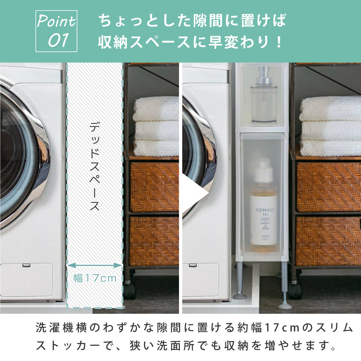 隙間収納 洗面所 段差をまたげる隙間ストッカー 3段 幅17cm – ハウジー