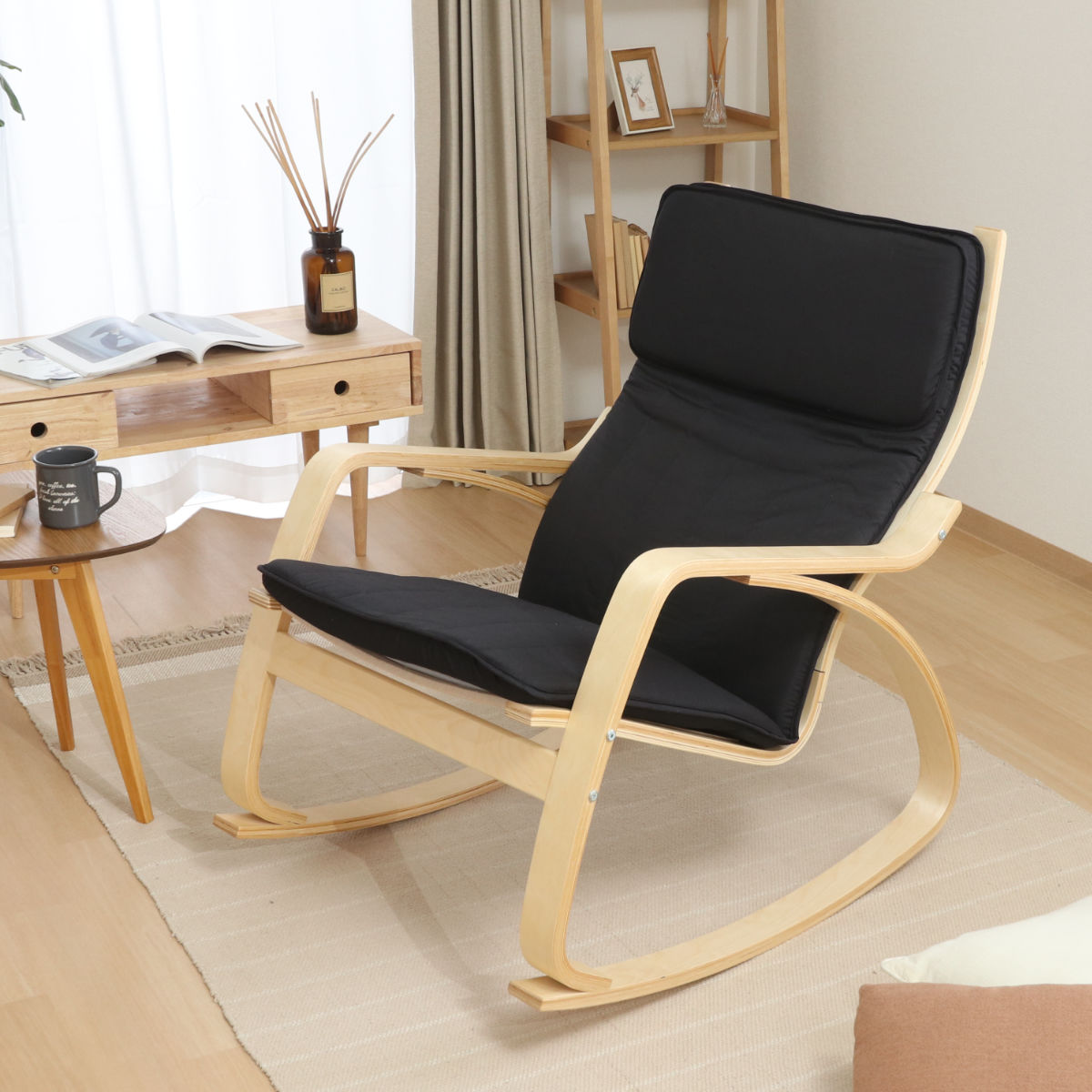 木製ファブリックロッキングチェア ロッキングチェア 座面高48cm リラックス チェア 椅子 木製