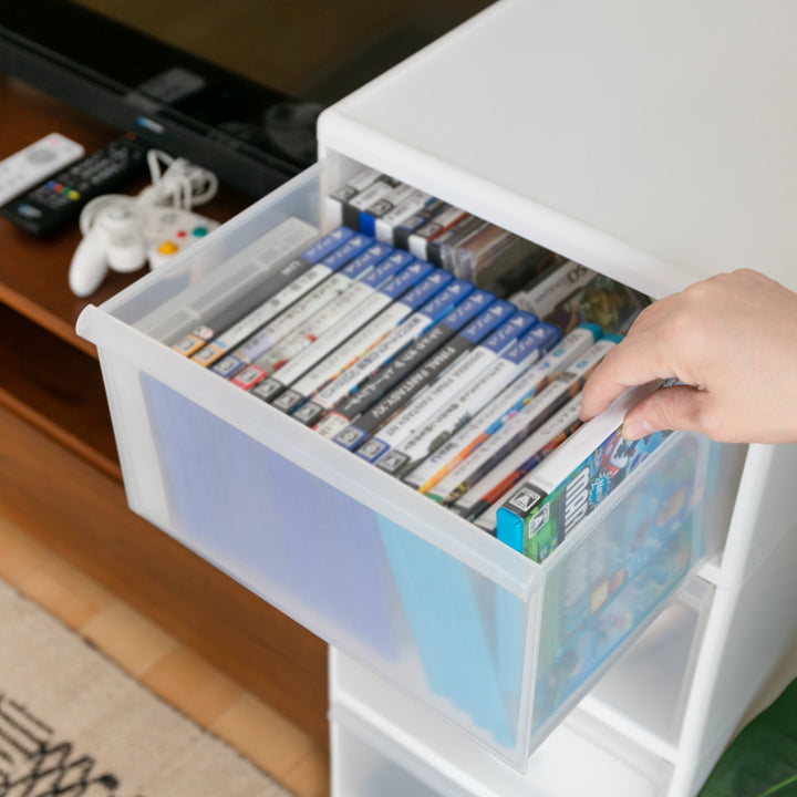 収納ケースMOSワイドストッカー幅34×奥行46.5×高さ78cm4段プラスチック浅型キャスター付き