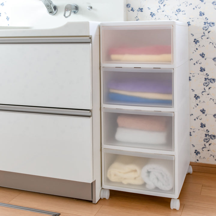 収納ケースMOSワイドストッカー幅34×奥行46.5×高さ78cm4段プラスチック浅型キャスター付き