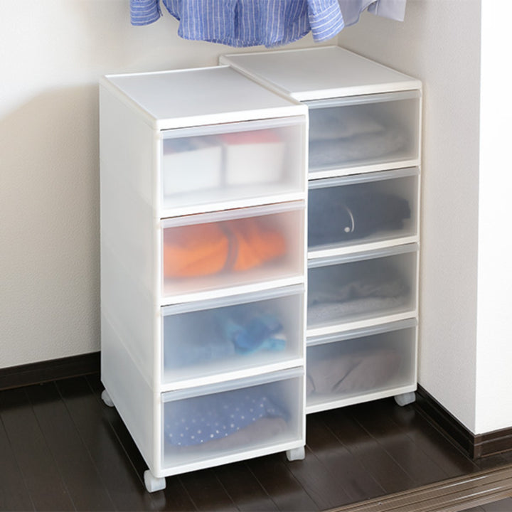 収納ケースMOSワイドストッカー幅34×奥行46.5×高さ78cm4段プラスチック浅型キャスター付き