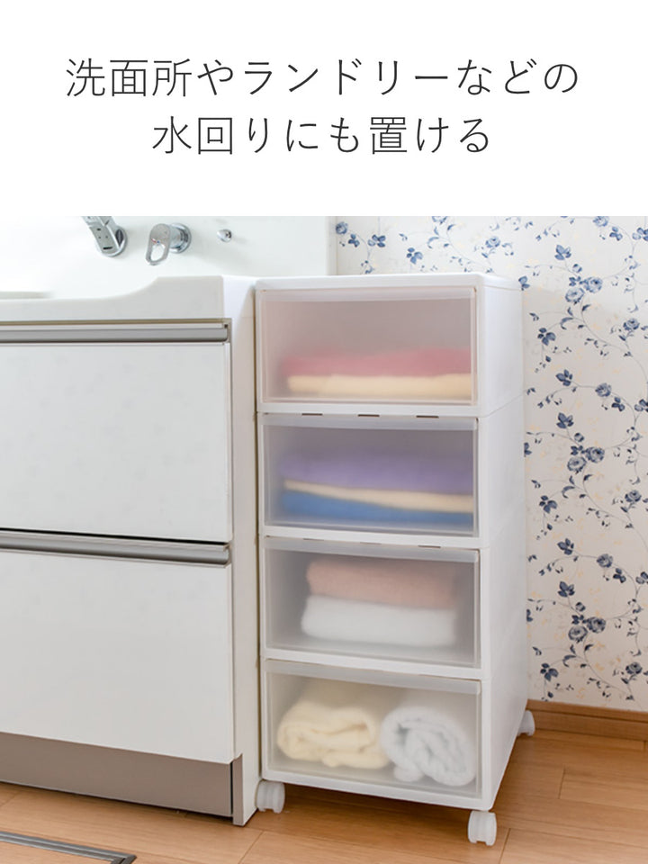 収納ケースMOSワイドストッカー幅34×奥行46.5×高さ78cm4段プラスチック浅型キャスター付き