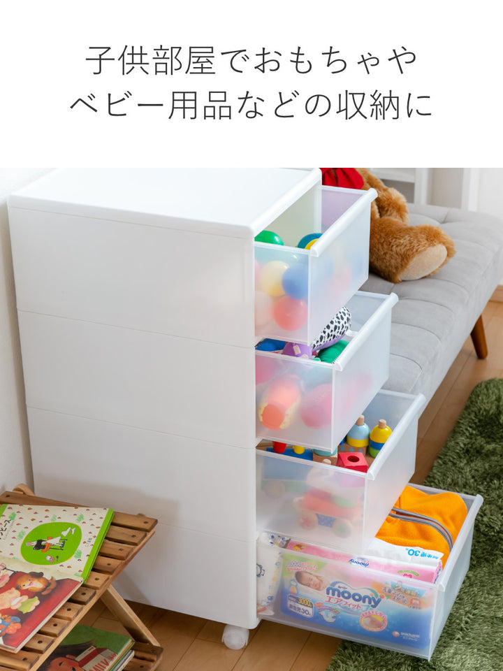 収納ケースMOSワイドストッカー幅34×奥行46.5×高さ78cm4段プラスチック浅型キャスター付き