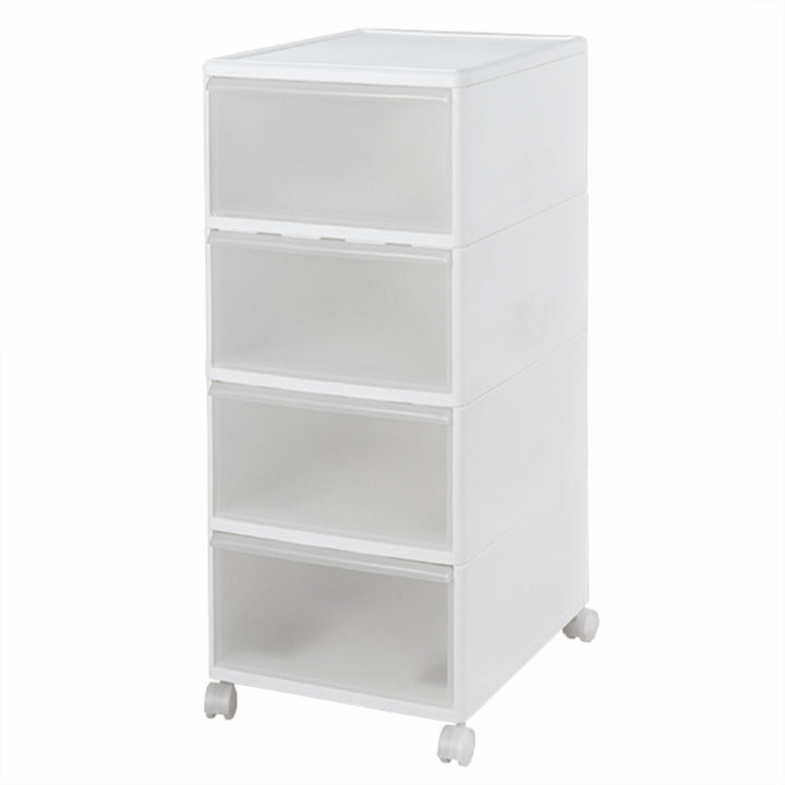 収納ケースMOSワイドストッカー幅34×奥行46.5×高さ78cm4段プラスチック浅型キャスター付き