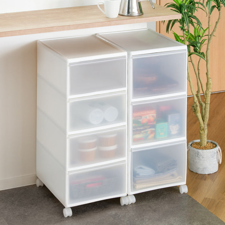 収納ケースMOSワイドストッカー幅34×奥行46.5×高さ78cm3段プラスチック深型キャスター付き