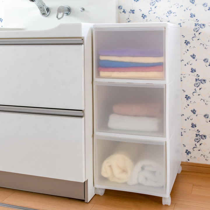 収納ケースMOSワイドストッカー幅34×奥行46.5×高さ78cm3段プラスチック深型キャスター付き