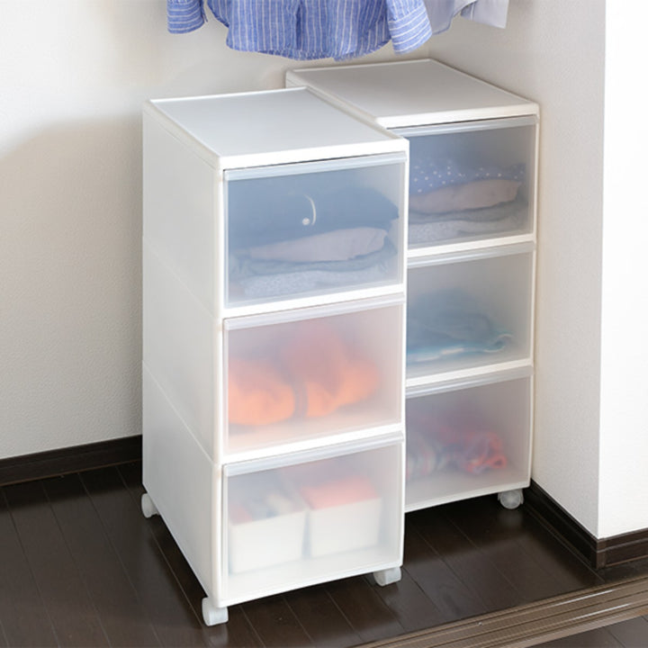 収納ケースMOSワイドストッカー幅34×奥行46.5×高さ78cm3段プラスチック深型キャスター付き