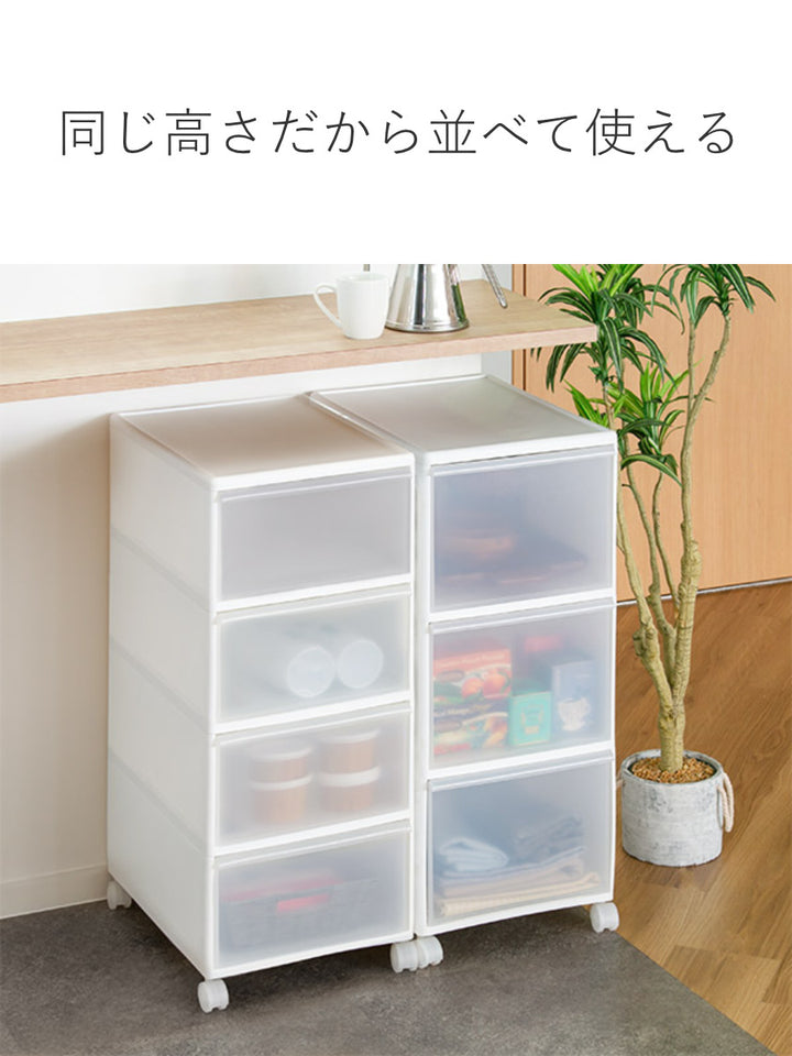 収納ケースMOSワイドストッカー幅34×奥行46.5×高さ78cm3段プラスチック深型キャスター付き