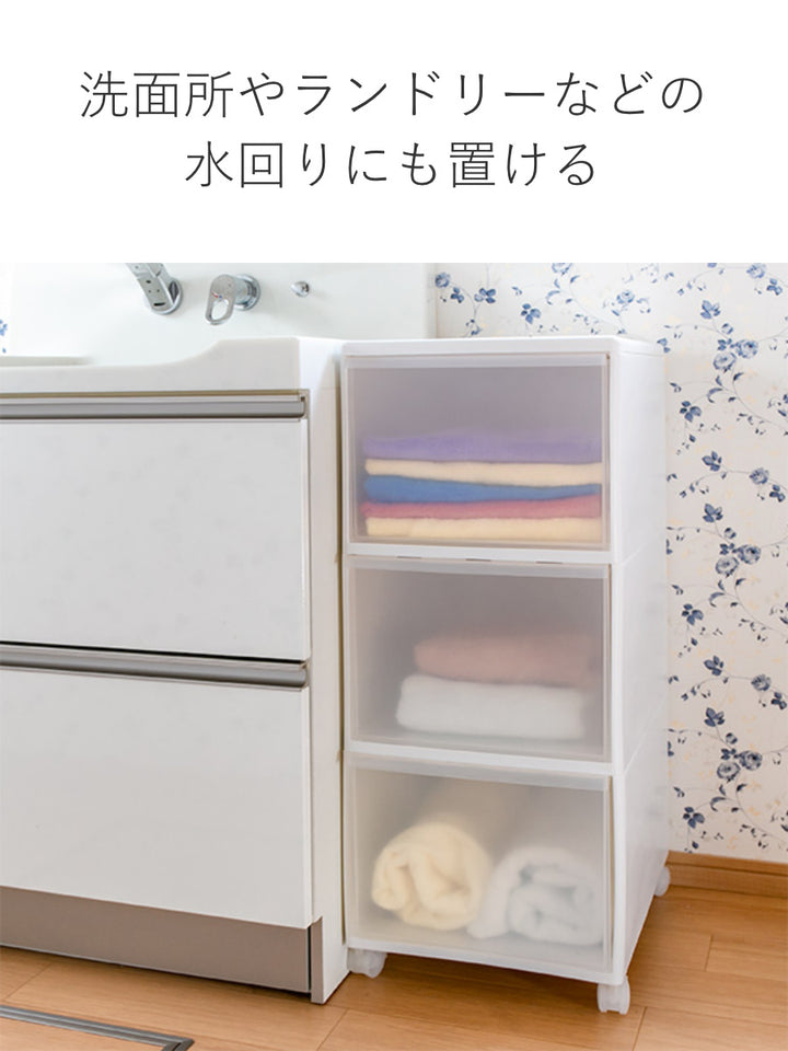 収納ケースMOSワイドストッカー幅34×奥行46.5×高さ78cm3段プラスチック深型キャスター付き