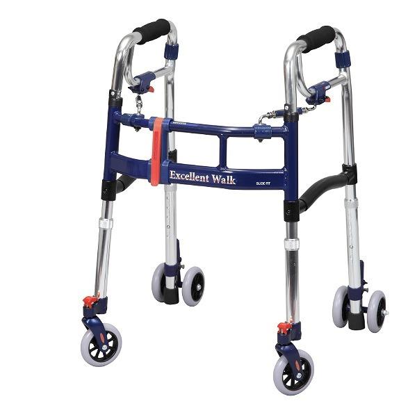 歩行器ミニタイプ4インチ前輪折りたたみ幅調整高さ調整伸縮スライドフィットEX