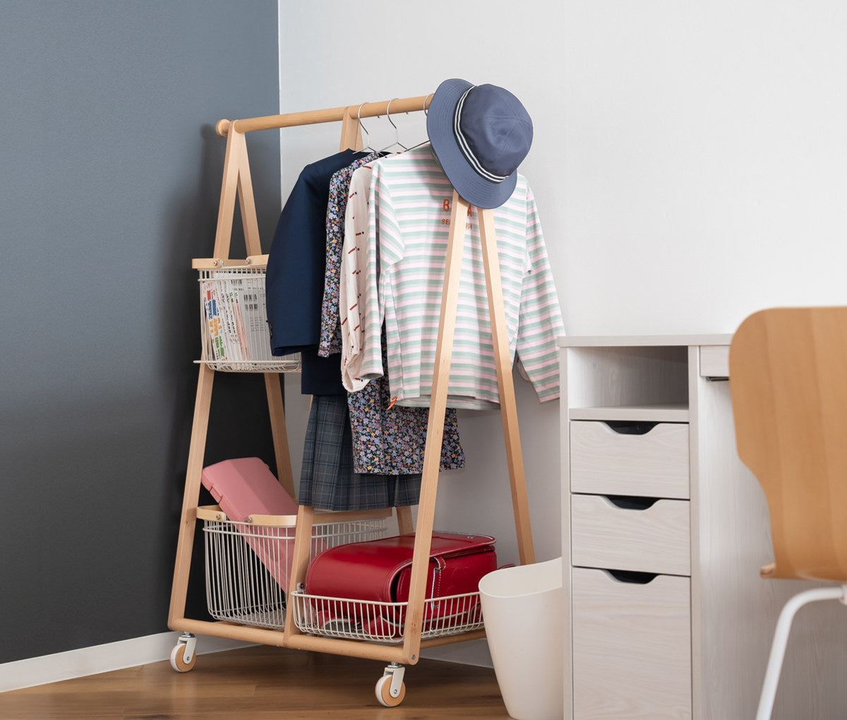 Mash リヴ キャリーバスケットハンガー コンパクト 高さ119cm 天然木