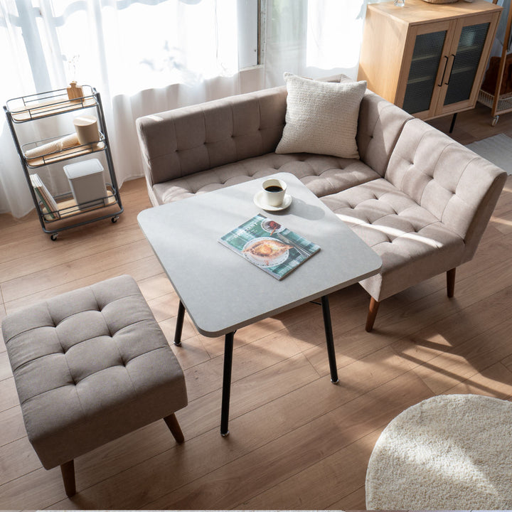 ソファミルド幅121cm左肘2人掛け木製ファブリックダイニングソファーひじ掛け片肘