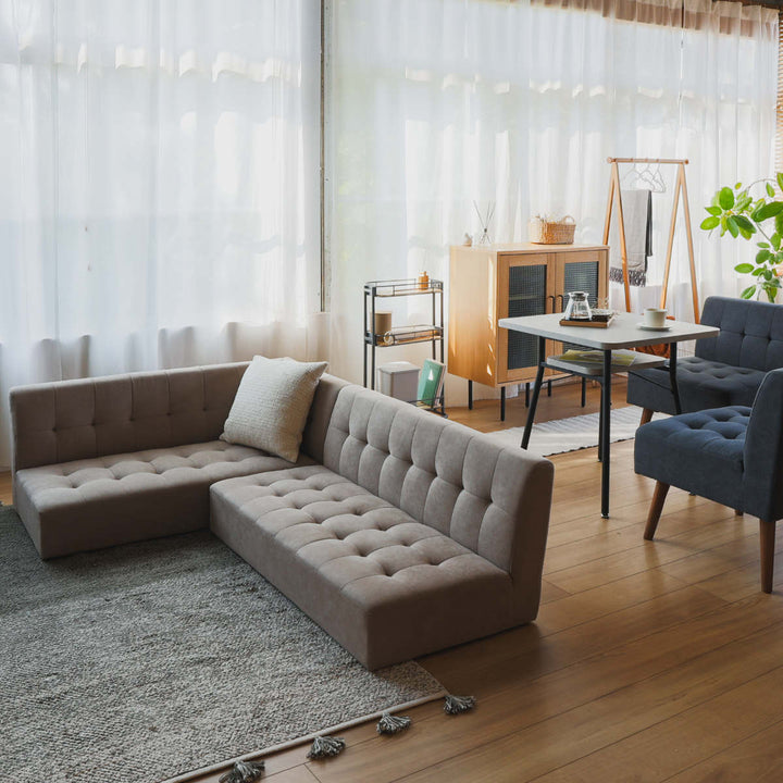 ソファミルド幅121cm左肘2人掛け木製ファブリックダイニングソファーひじ掛け片肘