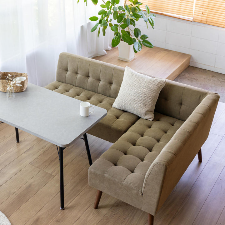 ソファミルド幅110cm2人掛け木製ファブリックダイニングソファー