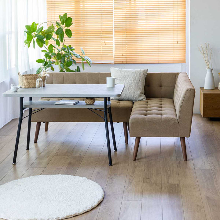 ソファミルド幅121cm右肘2人掛け木製ファブリックダイニングソファーひじ掛け片肘