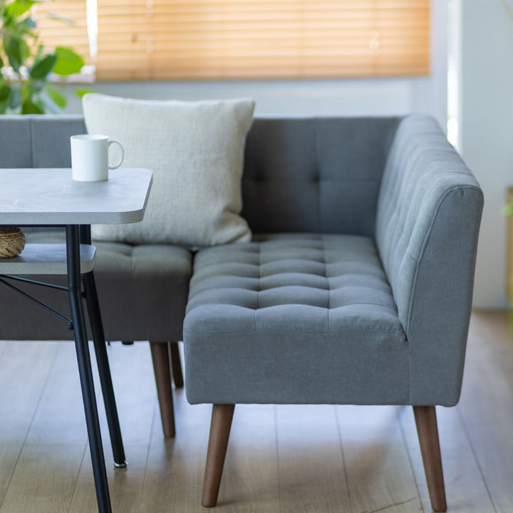 ソファミルド幅121cm右肘2人掛け木製ファブリックダイニングソファーひじ掛け片肘