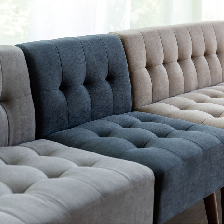 ソファミルド幅121cm右肘2人掛け木製ファブリックダイニングソファーひじ掛け片肘