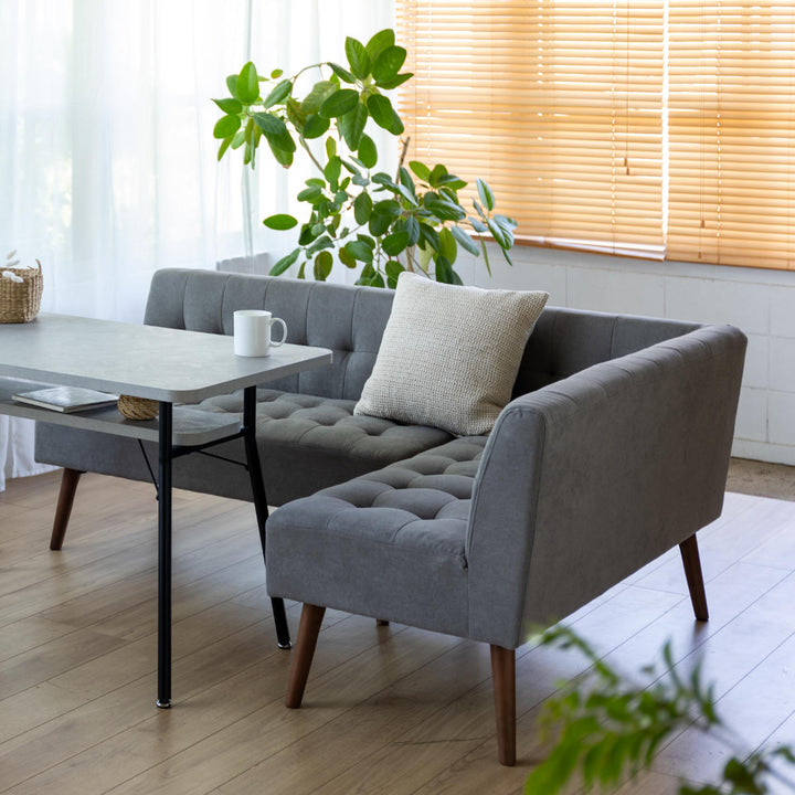 ソファミルド幅121cm右肘2人掛け木製ファブリックダイニングソファーひじ掛け片肘