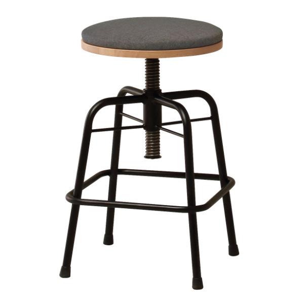 スツールグラム高さ43～55cm高さ調整椅子スチール脚ヴィンテージ調ファブリック木製丸