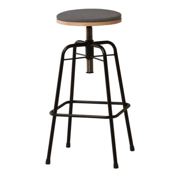 スツールグラム高さ59～71cm高さ調整椅子スチール脚ヴィンテージ調ファブリック木製丸