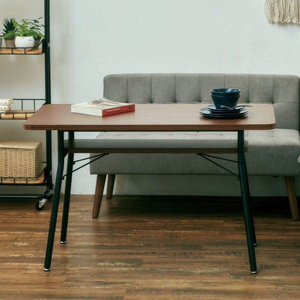 ダイニングテーブル幅110cmミルドダイニングテーブル木目調スチール脚棚ラック収納