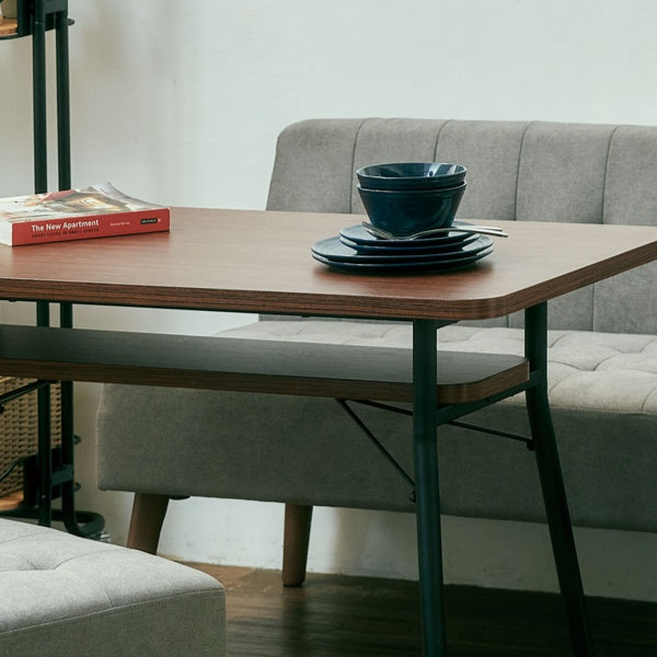 ダイニングテーブル幅110cmミルドダイニングテーブル木目調スチール脚棚ラック収納