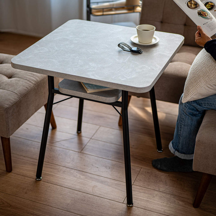 ダイニングテーブル幅65cmミルドダイニングテーブル木目調スチール脚棚ラック収納