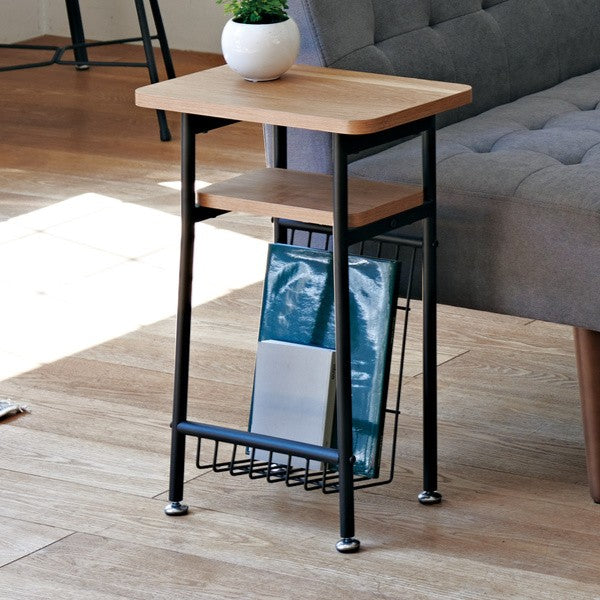 サイドテーブル高さ56cmミルドソファサイドベッドサイドテーブル木目調スチール脚棚ラック収納