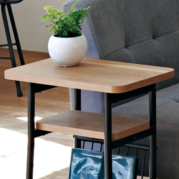 サイドテーブル高さ56cmミルドソファサイドベッドサイドテーブル木目調スチール脚棚ラック収納