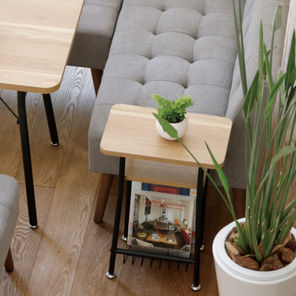 サイドテーブル高さ56cmミルドソファサイドベッドサイドテーブル木目調スチール脚棚ラック収納