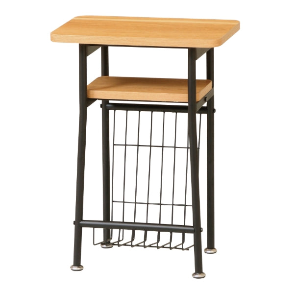 サイドテーブル高さ56cmミルドソファサイドベッドサイドテーブル木目調スチール脚棚ラック収納