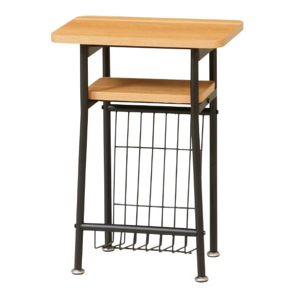 サイドテーブル高さ56cmミルドソファサイドベッドサイドテーブル木目調スチール脚棚ラック収納