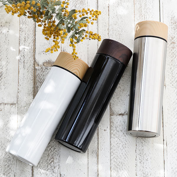 水筒マグ450ml木目調サーモステンレスボトル直飲み