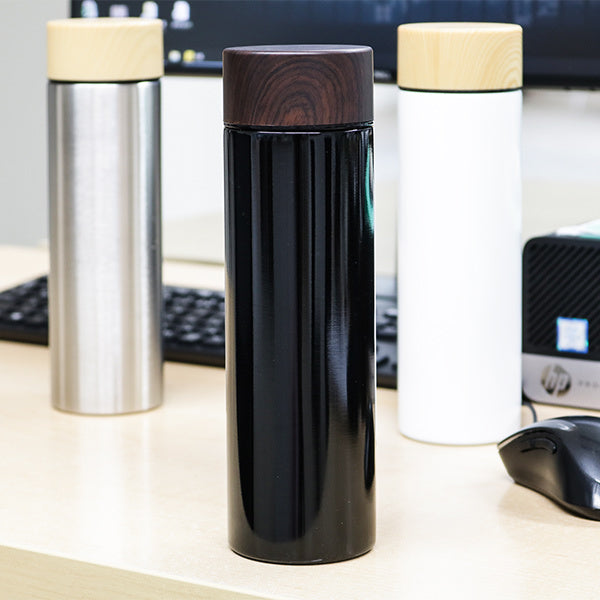 水筒マグ450ml木目調サーモステンレスボトル直飲み