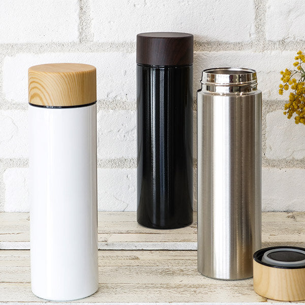 水筒マグ450ml木目調サーモステンレスボトル直飲み