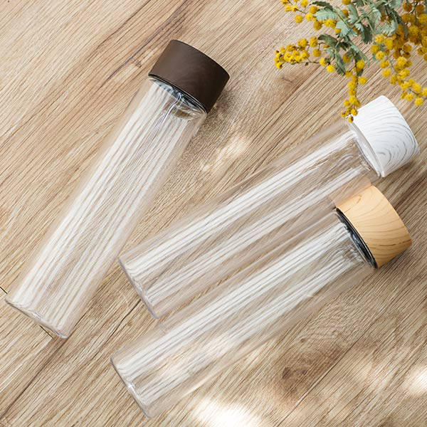 水筒マグ340ml木目調プラスチックスリムクリアボトル