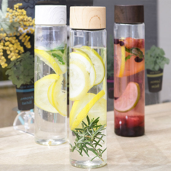 水筒マグ340ml木目調プラスチックスリムクリアボトル