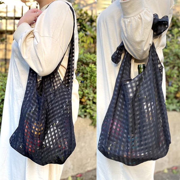 【在庫処分特価】エコバッグ折りたたみ肩掛け手提げFuwaryギンガムトートM