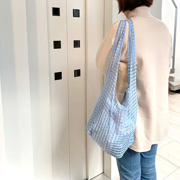 【在庫処分特価】エコバッグ折りたたみ肩掛け手提げFuwaryギンガムトートM