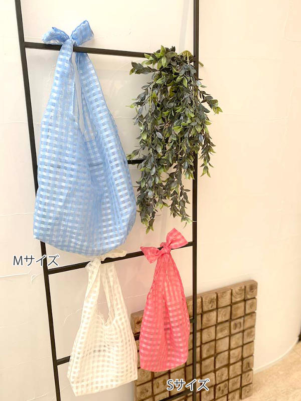 【在庫処分特価】エコバッグ折りたたみ肩掛け手提げFuwaryギンガムトートM