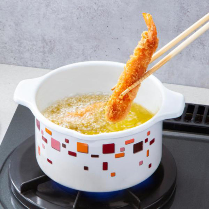 天ぷら鍋16cmIH対応蓋付きホーロー製フォンデュ鍋