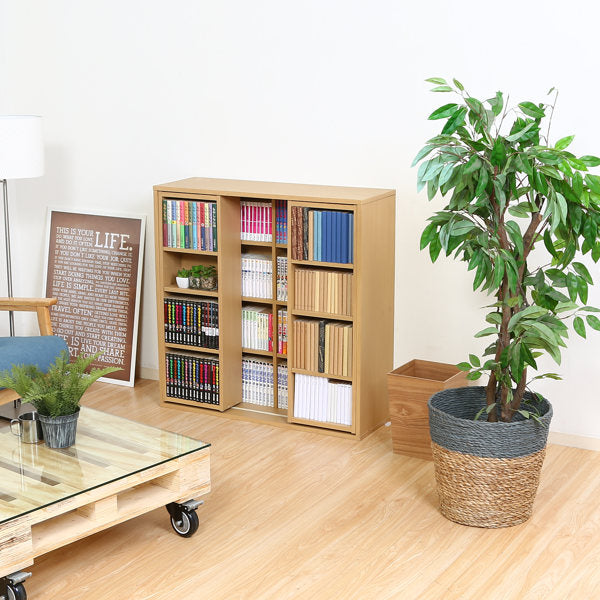 スライド本棚幅89cm4段ダブルスライド大容量収納