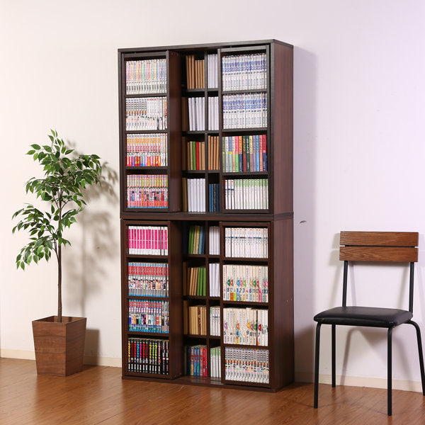 スライド本棚幅89cm4段ダブルスライド大容量収納