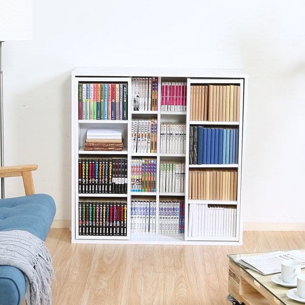 スライド本棚幅89cm4段ダブルスライド大容量収納