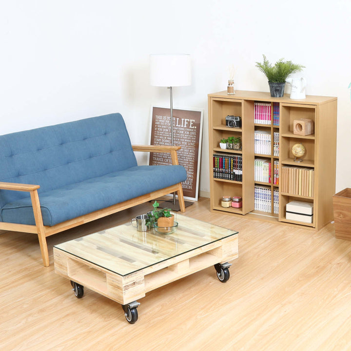 スライド本棚幅89cm4段ダブルスライド大容量収納