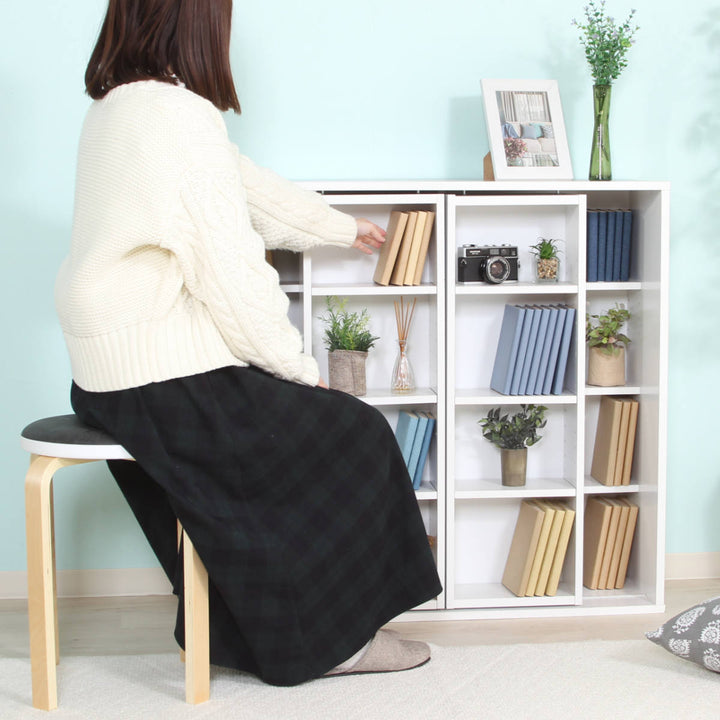 スライド本棚幅89cm4段ダブルスライド大容量収納