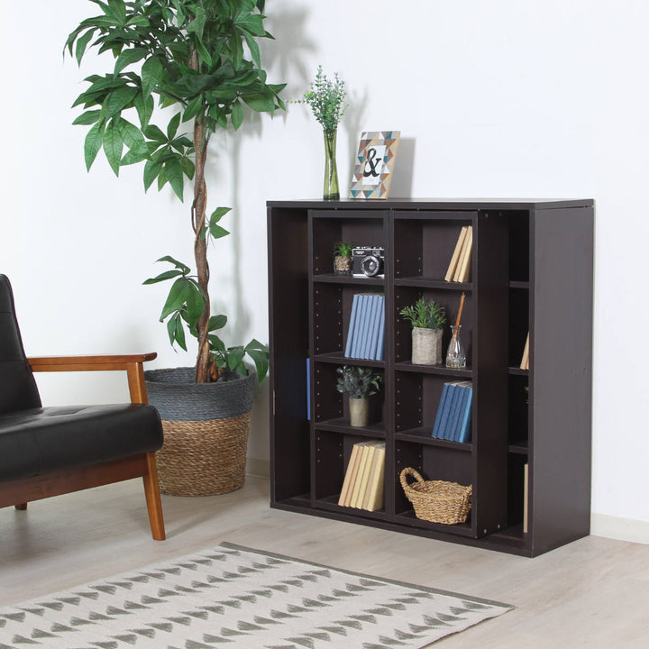 スライド本棚幅89cm4段ダブルスライド大容量収納