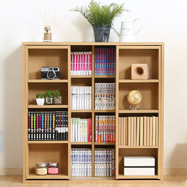 スライド本棚幅89cm4段ダブルスライド大容量収納